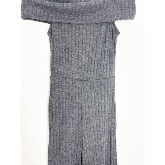 Lulus Always Styling Charcoal Grey Off-the-Shoulder Ribbed Jumpsuit Size Small - Picture 9 of 14